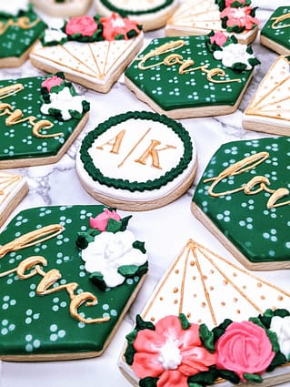 Wedding cookies in green and white